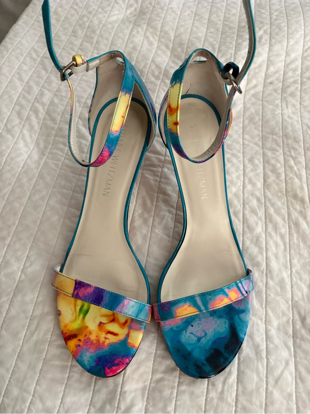 STUART WEITZMAN Walkway Paintball Ankle Strap Heels Size 8.5 - Picture 2 of 9